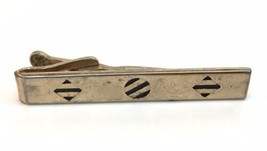 Vtg Tie Bar Clip Signed Swank Gold Tone &amp; Black Shapes with Stripes Modernist - $14.00