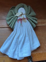 Handmade White Kitchen Towel Green Dish Cloth &amp; Pot Holder Christmas Angel - - £8.83 GBP
