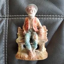 Vintage Trimont Ware Japan Figurine Old Man Sitting On Bench w Jug 5 Inches - £11.35 GBP