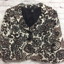 Carole Little Womens Suit Jacket Blazer Brown Floral Back Slit Long Slee... - $22.76