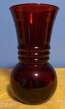 Ruby Red Anchor Hocking Red Ribbed Glass Vase Vintage 6.25” - $9.49