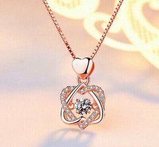 Rose Gold Heart Pendant 925 Sterling Silver Chain Necklace Women’s cryst... - £12.78 GBP