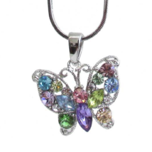 Multi Color Crystal Butterfly Pendant Necklace White Gold - £12.20 GBP