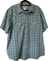Wrangler Western Mens Pearl Snap Shirt 2XL  Blue-Green Short Sleeve Snap Pockets - £11.59 GBP