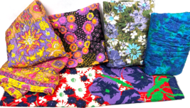 Vintage Mod Flower Power Fabric Remnants Pieces Pre Quilted Lot 1960&#39;s 1... - $94.00