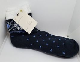 New Day Women's 4-10 Snowflake Double Lined Cozy Sherpa Ankle Socks Navy Blue image 2
