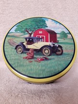 Vintage Fresh Beginnings Metal Tin Cookie Container Bear, Antique Car, Shed - £2.33 GBP