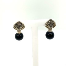 Vintage Sterling Signed 925 TH SW Art Deco Marcasite Black Onyx Stud Earrings - £43.52 GBP