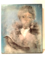 Gilberto Aceves Navarro oil on canvas Girl with Black bird - £391.44 GBP