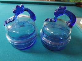 PAIR BLUE GLASS COVERED CONTAINER/CANDY DISH WITH HANDLE 7 1/2 X 6&quot; [GI-... - $1,430.72 MXN