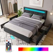 Bed Frame Queen Size, Upholstered Platform Bed Frame with 4 Storage Drawers and  - £261.12 GBP