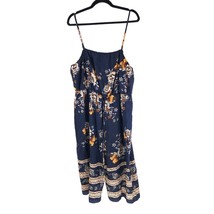 Emery Rose Romper Jumpsuit Sleeveless Wide Leg Floral Navy Blue 2XL - $14.49