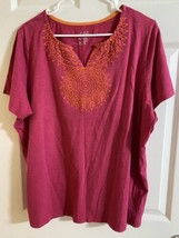 Made for Life V Neck  Top Size 2X Pink w/Orange - £5.84 GBP