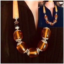 Moroccan Berber Statement Necklace Amber Resin Beads - £53.02 GBP