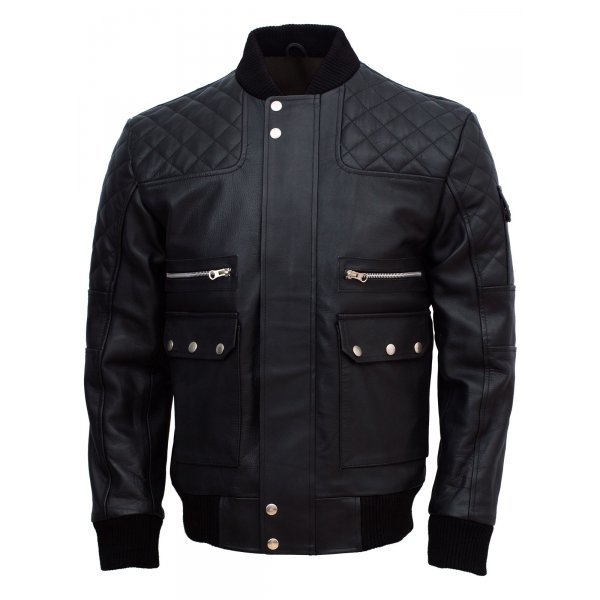 LE Work Wear Black Bomber Leather Jacket- Lavoro