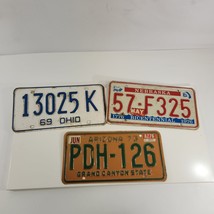 Arizona Nebraska Ohio License Plate Lot 13025-K 57-F325 PDH-126 Vtg USA - $29.02