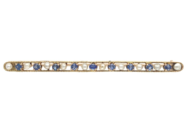 10k Yellow Gold Antique Montana Sapphire and Pearl Bar Pin Jewelry (#J7046) - $400.95