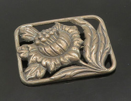 925 Sterling Silver - Vintage Dark Tone Flower Motif Square Brooch Pin -... - £53.94 GBP