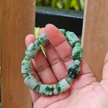 Burmese Jade Bracelet Green Apple White Carved Cloud Natural Type-A Size 11.5 mm - £249.32 GBP