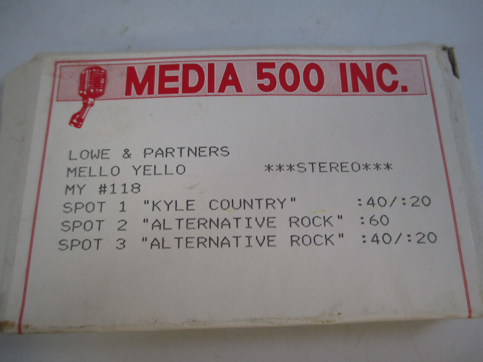 Mello Yello Radio Ad Spot Demo Cassette Tape Lowe and Partners Advertising - $1.49