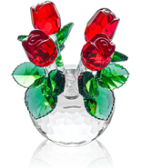 Homeroots Crystal Red Rose Bouquet Figurine - Glass Flowers for Home Dec... - $58.25