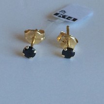 Women&#39;s Stud Earrings 14k Yellow Gold Round Black Spinel 3 mm - £38.55 GBP