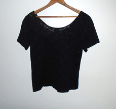 Lucie Ann II Sheer Black Stretch Lace Short Sleeve Top 1990s Size 36 - £15.83 GBP