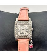 Adrienne Club A Silver Square Dial Crystals Pink Leather 26mm Women’s Watch - $488.53 MXN