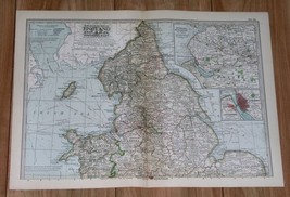 1911 Original Antique Map Of Northern England Liverpool York Manchester Durham - £13.44 GBP