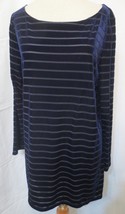 Ralph Lauren Navy Blue Stripe Sculptured Burnout Velvet Tunic Top Sz XL ... - £31.93 GBP