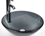 Bathroom Round Glass Vessel Sink Basin In Bluish Grey Crystal With, Up D... - £81.80 GBP