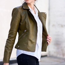 Zara Trafaluc Outerwear Olive moto  Faux Leather Women size L - £61.72 GBP