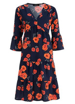 Aniston Imprimé Floral Tunique Col V Marine Robe UK 10 US 6 Eur 38 (fm9-1) - £31.37 GBP