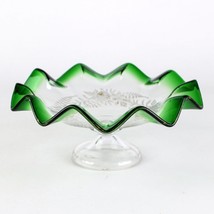 Green and Crystal Intaglio Cut Floral Compote, Antique Moser Crimped Rim... - £58.97 GBP