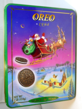 Oreo  Cookie Christmas Eve Tin empty container Flying Sled Santa Claus w... - $25.25