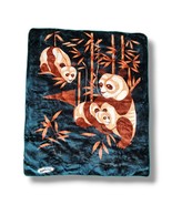 Panda Bear Blanket Acrylic 1980s Vintage Korea Green Brown Plush Cuddly ... - $77.22