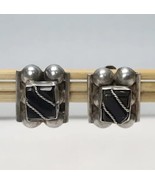 Vintage Sterling Silver &amp; Onyx Brutalist Rope Screw Back Earrings .925 M... - £20.90 GBP