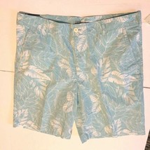 Izod Saltwater Mens Sz 36 Shorts Relaxed Classics Flat Front Blue Leaves... - $20.79