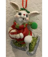 New Kurt Adler Goeff Allen glittered skating holiday bunny Christmas orn... - £17.13 GBP