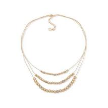 Anne Klein Gold-Tone Pave Fireball & Bead Layered Necklace, 16″ + 3″ Extender - $21.00