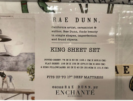New Rae Dunn Christmas King Size Sheet Set White Reindeer Santa Merry Everything - £46.97 GBP