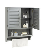 2-Doors Bathroom Wall-Mounted Medicine Cabinet with Towel Bar-Gray - Col... - $190.04 CAD