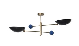 Two Shades Pendant Mid Century Modern Raw Brass Sputnik chandelier light Fixture - £270.33 GBP