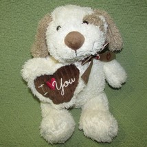 DAN DEE 11&quot; VALENTINE DOG PLUSH IVORY BROWN RIBBED I LOVE YOU HEART RIBB... - $13.49
