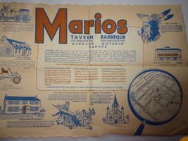 Vintage Marios Tavern Barbeque Paper Placemat Windsor Ontario Canada 1970s - $3.99
