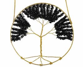 Tree of Life Natural Tumbled Chip Stone Healing Crystal Round Golden Wire Hangin - $24.74