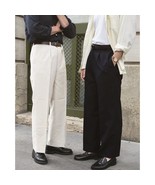 French Loose Wide Leg Pants Men&#39;s Cotton Straight Casual business office... - £73.19 GBP