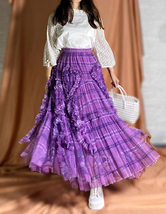 PURPLE Plaid Tulle Skirt Outfit Women Plus Size Ruffle Tiered Tulle Skirt