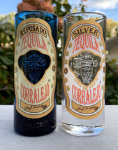 2 New Corralejo Tequila Tall Shot Glasses 3 oz Silver &amp; Reposado Embossed - £22.49 GBP