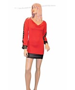 Red Slinky Long Sleeve Sexy Mini Chemise Dress, nightclub - £17.80 GBP